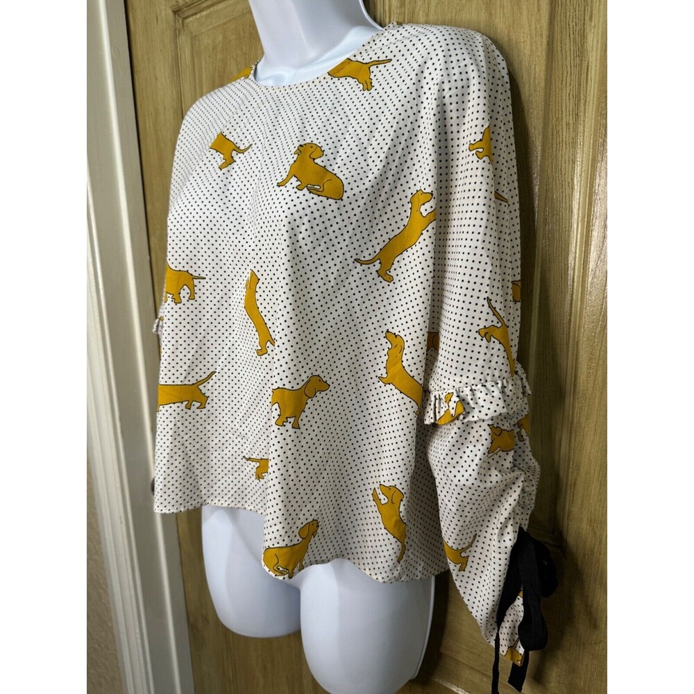 Zara Dachshund Dog Polka Dot Print Top Blouse Novelty Size Medium - Picture 3 of 6